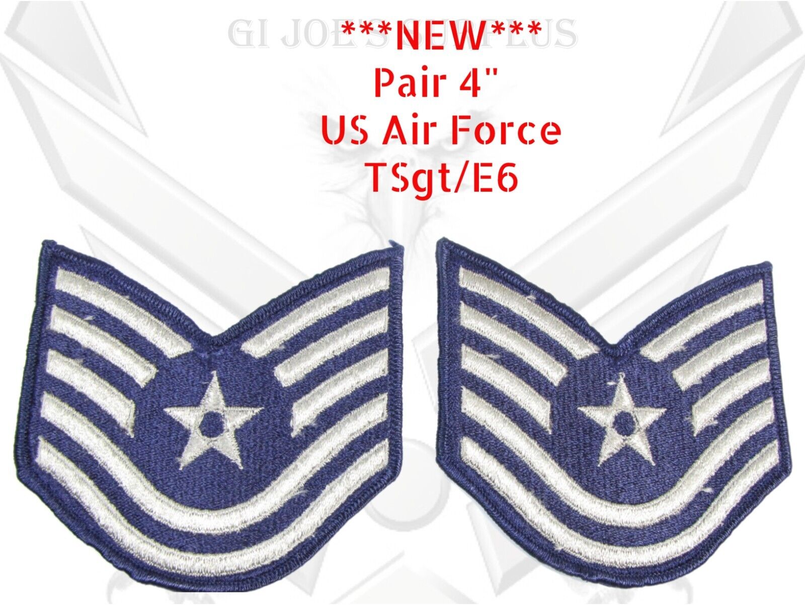 New Pair US Air Force USAF Large 4" TSgt Blue Uniform Rank E6 2ea 4I3