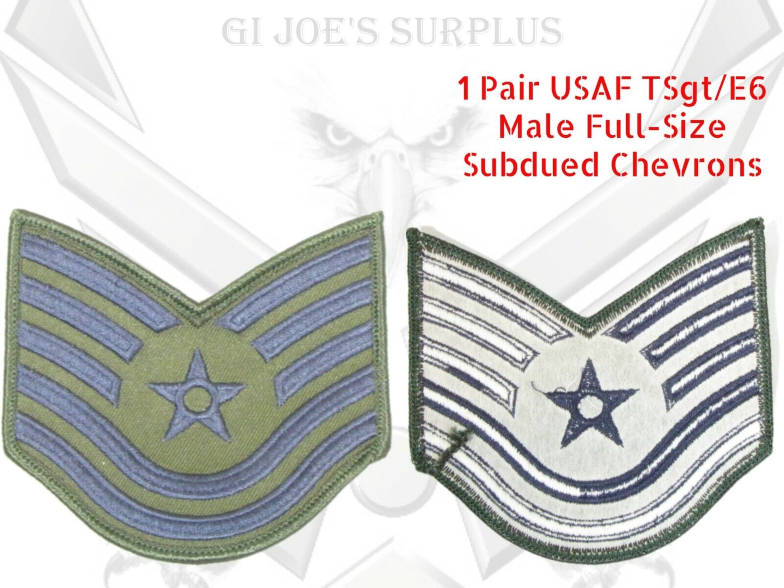 Pair New Military USAF Air Force TSgt E6 Uniform Subdued Large Chevrons