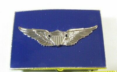 New RARE USAF Air Force Chrome & Enamel Basic Pilot Wings Belt Buckle ...